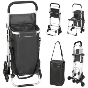 Einkaufstrolley, 40 L Oxford Tasche, 3 Rad Design, Aluminiumrahmen, Sitz, Duneklgrau