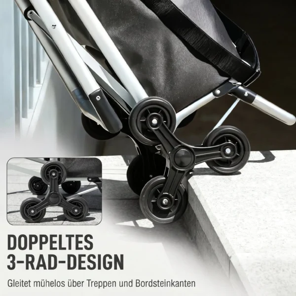 Einkaufstrolley, 40 L Oxford Tasche, 3 Rad Design, Aluminiumrahmen, Sitz, Duneklgrau