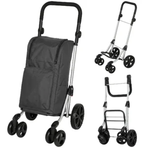 Einkaufstrolley, 46 Liter Tasche, Faltbarer Einkaufswagen Mit Kühltasche, Verstellbarer Griff, Aluminiumrahmen, Dunkelgrau
