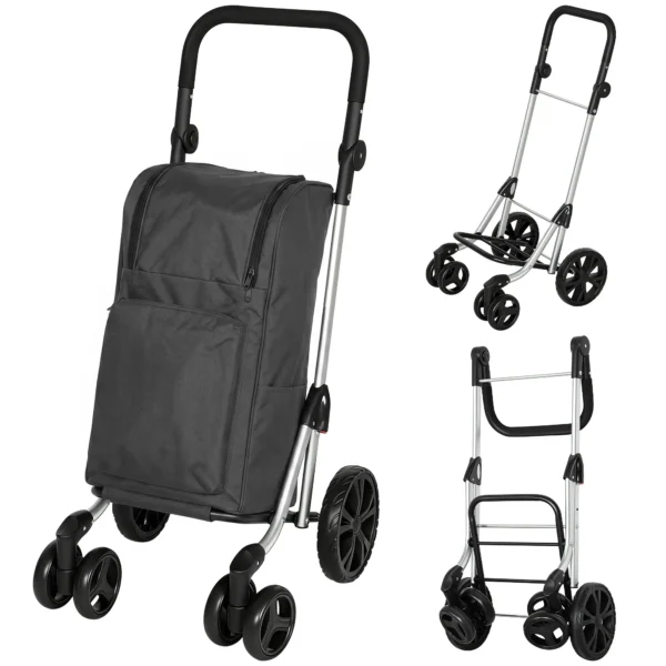 Einkaufstrolley, 46 Liter Tasche, Faltbarer Einkaufswagen Mit Kühltasche, Verstellbarer Griff, Aluminiumrahmen, Dunkelgrau