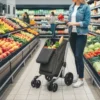 Einkaufstrolley, 46 Liter Tasche, Faltbarer Einkaufswagen Mit Kühltasche, Verstellbarer Griff, Aluminiumrahmen, Dunkelgrau