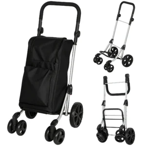 Einkaufstrolley, 46 Liter Tasche, Faltbarer Einkaufswagen Mit Kühltasche, Verstellbarer Griff, Aluminiumrahmen, Schwarz