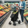 Einkaufstrolley, 46 Liter Tasche, Faltbarer Einkaufswagen Mit Kühltasche, Verstellbarer Griff, Aluminiumrahmen, Schwarz