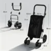 Einkaufstrolley, 46 Liter Tasche, Faltbarer Einkaufswagen Mit Kühltasche, Verstellbarer Griff, Aluminiumrahmen, Schwarz
