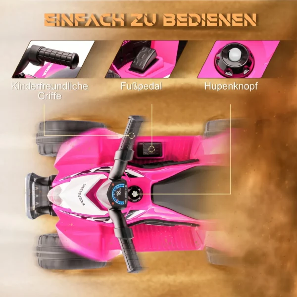 Elektro Kinderquad, LED Licht, Hupe, Breite Reifen, Bequemer Sitz, Rutschfeste Griffe, Rosa