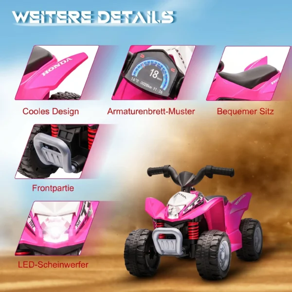 Elektro Kinderquad, LED Licht, Hupe, Breite Reifen, Bequemer Sitz, Rutschfeste Griffe, Rosa