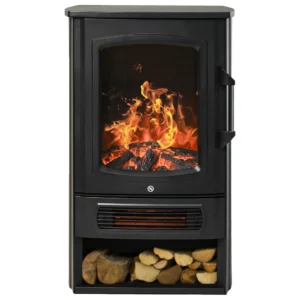 Elektrokamin Mit Heizung, Elektrischer Kamin Mit LED Flammeneffekt, 1000 W/2000 W Dekokamin Mit Thermostat, Elektrisch Kaminfeuer Kaminofen, Schwarz
