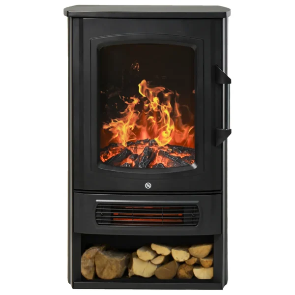 Elektrokamin Mit Heizung, Elektrischer Kamin Mit LED Flammeneffekt, 1000 W/2000 W Dekokamin Mit Thermostat, Elektrisch Kaminfeuer Kaminofen, Schwarz
