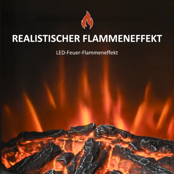 Elektrokamin Mit Heizung, Elektrischer Kamin Mit LED Flammeneffekt, 1000 W/2000 W Dekokamin Mit Thermostat, Elektrisch Kaminfeuer Kaminofen, Schwarz