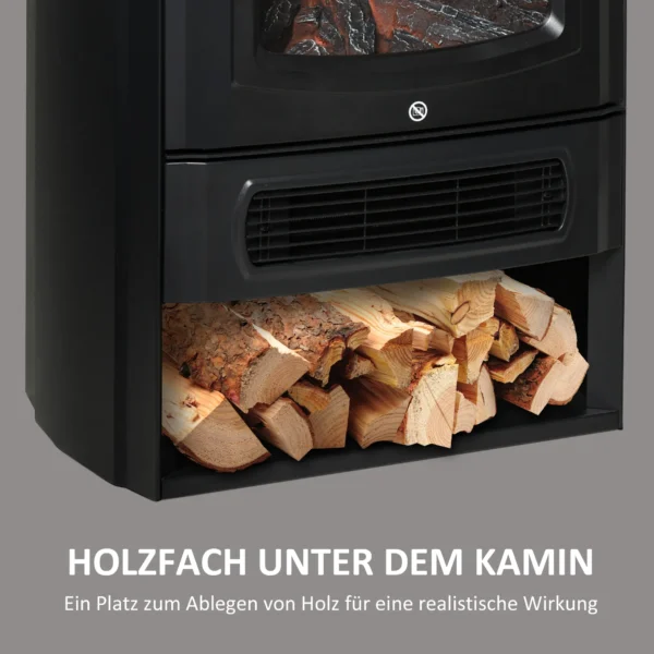 Elektrokamin Mit Heizung, Elektrischer Kamin Mit LED Flammeneffekt, 1000 W/2000 W Dekokamin Mit Thermostat, Elektrisch Kaminfeuer Kaminofen, Schwarz