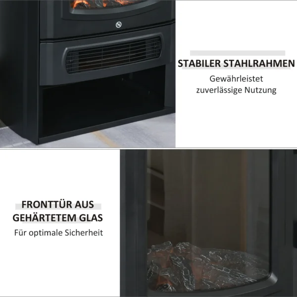 Elektrokamin Mit Heizung, Elektrischer Kamin Mit LED Flammeneffekt, 1000 W/2000 W Dekokamin Mit Thermostat, Elektrisch Kaminfeuer Kaminofen, Schwarz
