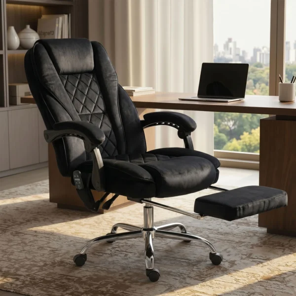Ergonomischer Bürostuhl Mit Massagefunktion, Fußstütze, Drehbar, Rollbar, Schwarz
