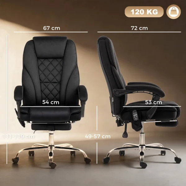 Ergonomischer Bürostuhl Mit Massagefunktion, Fußstütze, Drehbar, Rollbar, Schwarz