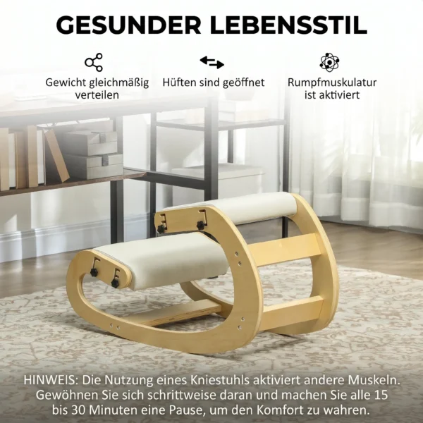 Ergonomischer Kniestuhl, Kniehocker Mit 6 Verstellbaren Einstellungen, Basis Aus Holz Cremeweiß