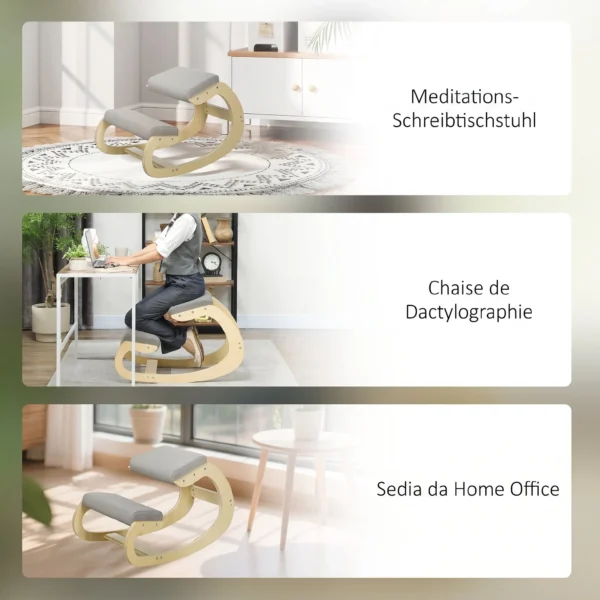 Ergonomischer, Schaukelnder Kniehocker Für Homeoffice, Zur Verbesserung Der Körperhaltung, Hellgrau