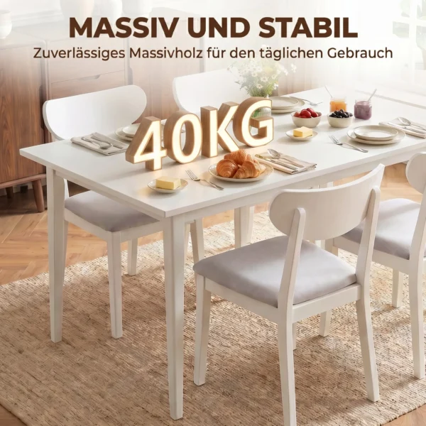 Esstisch Für 8 Personen, Moderner Küchentisch Mit Massivholzbeinen, 180 Cm, Creme