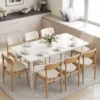 Esstisch Für 8 Personen, Moderner Küchentisch Mit Massivholzbeinen, 180 Cm, Creme