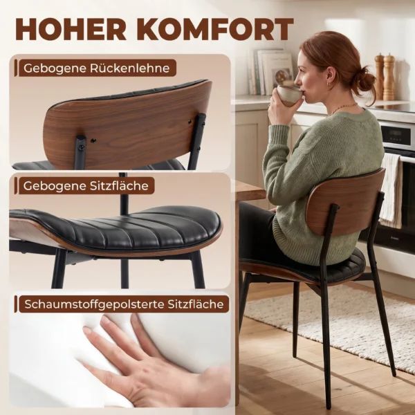 Esszimmerstühle 2er Set Küchenstühle Moderne Polsterstuhl Mit Sitzfläche Aus Kunstleder, Geschwungener Rückenlehne