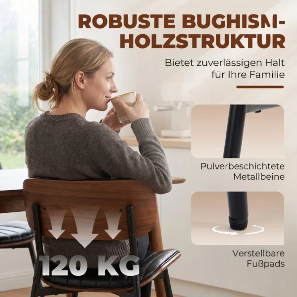 Esszimmerstühle 2er Set Küchenstühle Moderne Polsterstuhl Mit Sitzfläche Aus Kunstleder, Geschwungener Rückenlehne