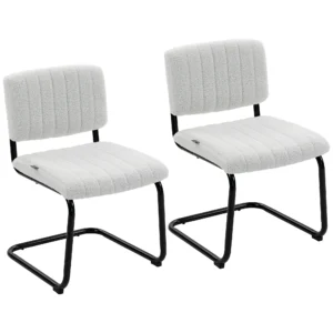 Esszimmerstühle 2er Set Modern Freischwinger Stuhl Mit Hoher Rückenlehne, Teddyfleece Optik Für Küche, Esstisch Creme