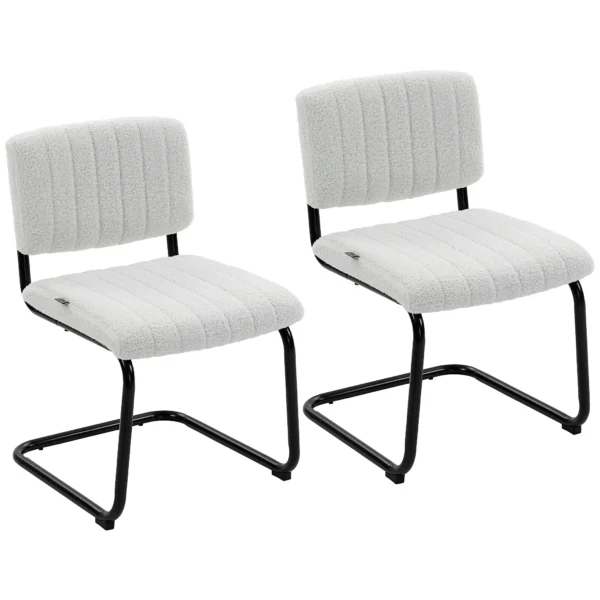 Esszimmerstühle 2er Set Modern Freischwinger Stuhl Mit Hoher Rückenlehne, Teddyfleece Optik Für Küche, Esstisch Creme