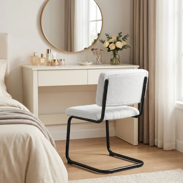 Esszimmerstühle 2er Set Modern Freischwinger Stuhl Mit Hoher Rückenlehne, Teddyfleece Optik Für Küche, Esstisch Creme