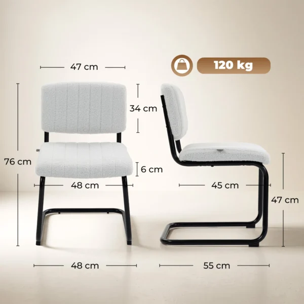 Esszimmerstühle 2er Set Modern Freischwinger Stuhl Mit Hoher Rückenlehne, Teddyfleece Optik Für Küche, Esstisch Creme