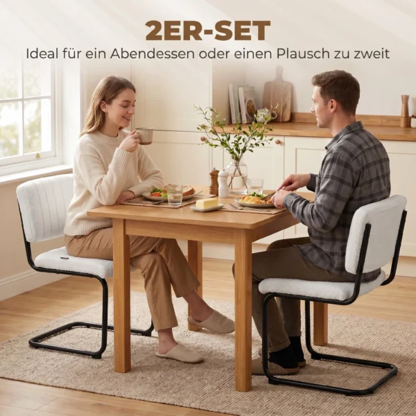 Esszimmerstühle 2er Set Modern Freischwinger Stuhl Mit Hoher Rückenlehne, Teddyfleece Optik Für Küche, Esstisch Creme