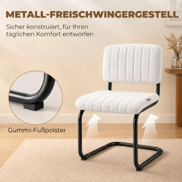 Esszimmerstühle 2er Set Modern Freischwinger Stuhl Mit Hoher Rückenlehne, Teddyfleece Optik Für Küche, Esstisch Creme