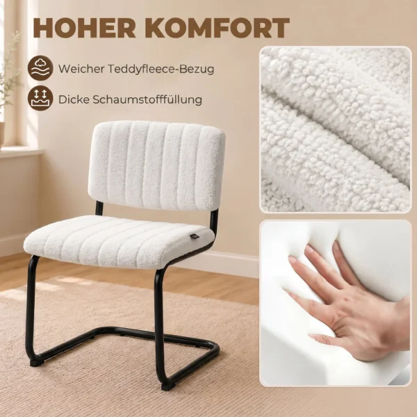 Esszimmerstühle 2er Set Modern Freischwinger Stuhl Mit Hoher Rückenlehne, Teddyfleece Optik Für Küche, Esstisch Creme