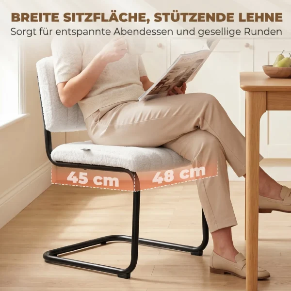 Esszimmerstühle 2er Set Modern Freischwinger Stuhl Mit Hoher Rückenlehne, Teddyfleece Optik Für Küche, Esstisch Creme