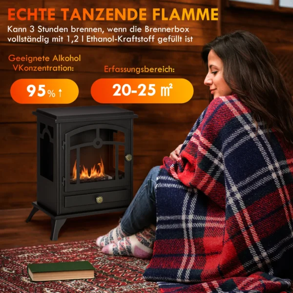 Ethanolkamin, Freistehend, 3h Brenndauer, Bis 25 M², Rostfreies Stahlgehäuse, Schwarz, 45 X 28 X 54 Cm