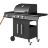 Fahrbarer Gasgrill Mit Stauraum, Seitentisch, Seitenbrenner, Warmhalterost, Thermometer, Edelstahl, Schwarz