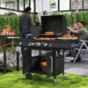 Fahrbarer Gasgrill Mit Stauraum, Seitentisch, Seitenbrenner, Warmhalterost, Thermometer, Edelstahl, Schwarz