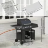 Fahrbarer Gasgrill Mit Stauraum, Seitentisch, Seitenbrenner, Warmhalterost, Thermometer, Edelstahl, Schwarz