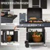 Fahrbarer Gasgrill Mit Stauraum, Seitentisch, Seitenbrenner, Warmhalterost, Thermometer, Edelstahl, Schwarz