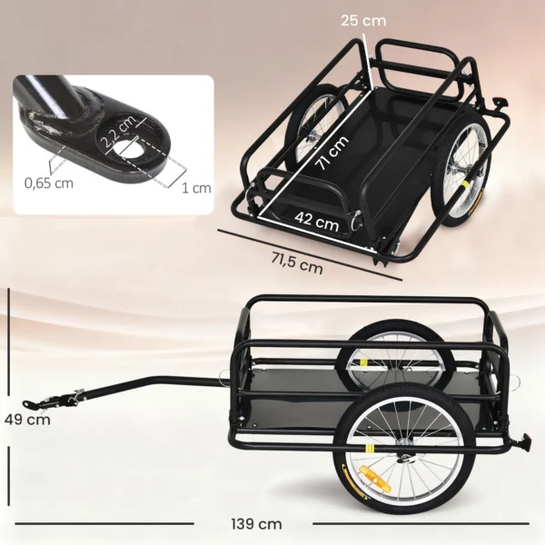 Fahrradanhänger Lastenanhänger Für Fahrrad 40 kg Belastbarkeit Transportanhänger Handwagen Kupplung Stahl Schwarz 139 X 71,5 X 49 Cm