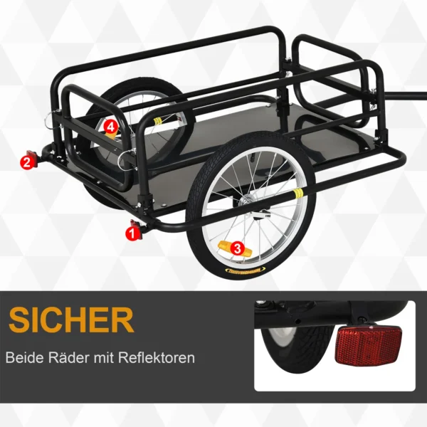 Fahrradanhänger Lastenanhänger Für Fahrrad 40 kg Belastbarkeit Transportanhänger Handwagen Kupplung Stahl Schwarz 139 X 71,5 X 49 Cm