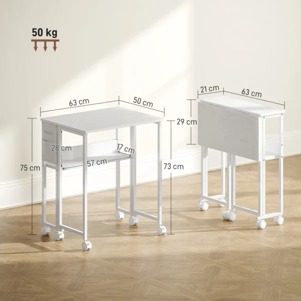 Faltbarer Schreibtisch, Zum Beistelltisch Umwandelbar, Offenes Regal, Weiß