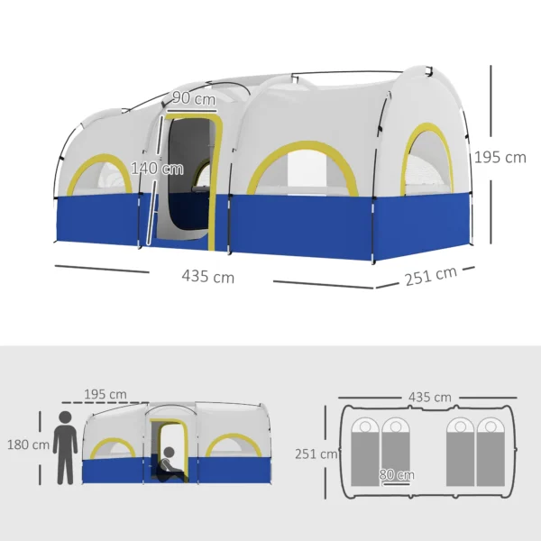Familien Campingzelt, 2 Schlafzimmer, Zentraler Raum, Wasserdicht, Blau