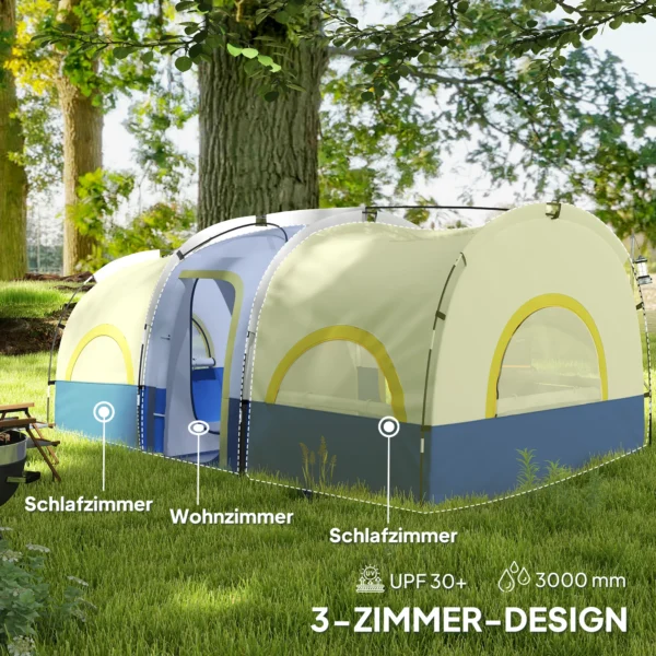 Familien Campingzelt, 2 Schlafzimmer, Zentraler Raum, Wasserdicht, Blau