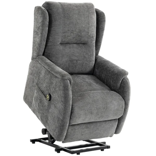 Fernsehsessel Relaxsessel Mit Aufstehhilfe Für Senioren, Chenille Optik, Mit Fernbedienung Und Seitentaschen, Dunkelgrau