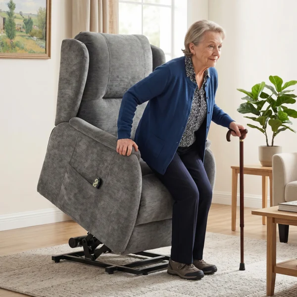 Fernsehsessel Relaxsessel Mit Aufstehhilfe Für Senioren, Chenille Optik, Mit Fernbedienung Und Seitentaschen, Dunkelgrau