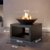 Feuerschale Ø59 Cm Feuerstelle Mit Holzablage, Schürhaken, Holz & Kohle Nutzbar, Rund Schwarz