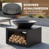 Feuerschale Ø59 Cm Feuerstelle Mit Holzablage, Schürhaken, Holz & Kohle Nutzbar, Rund Schwarz