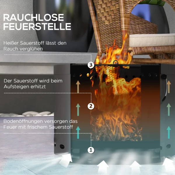 Feuerschale, Rauchfrei, Mit Funkenschutz, Schürhaken, Metall, Ø38x27 Cm, Dunkelgrau