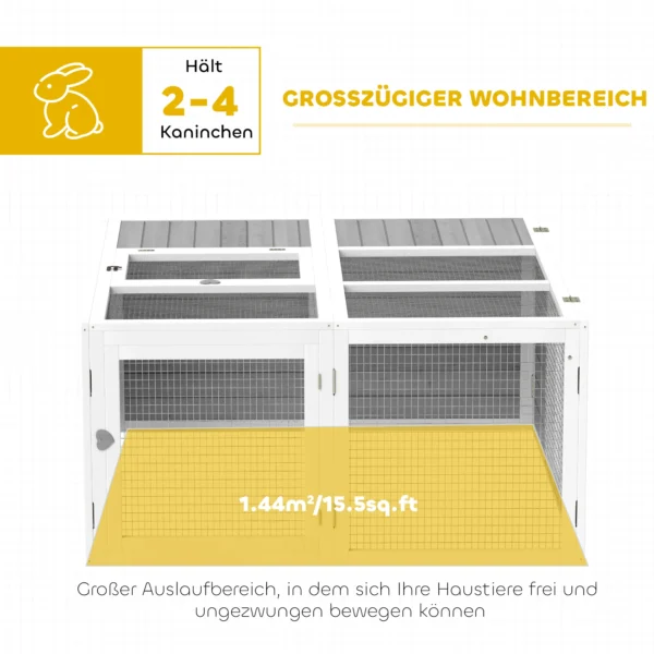 Freigehege Kleintierstall, Kaninchenstall, Holzkonstruktion, Klappbar, Für Drinnen Und Draußen, Hellgrau