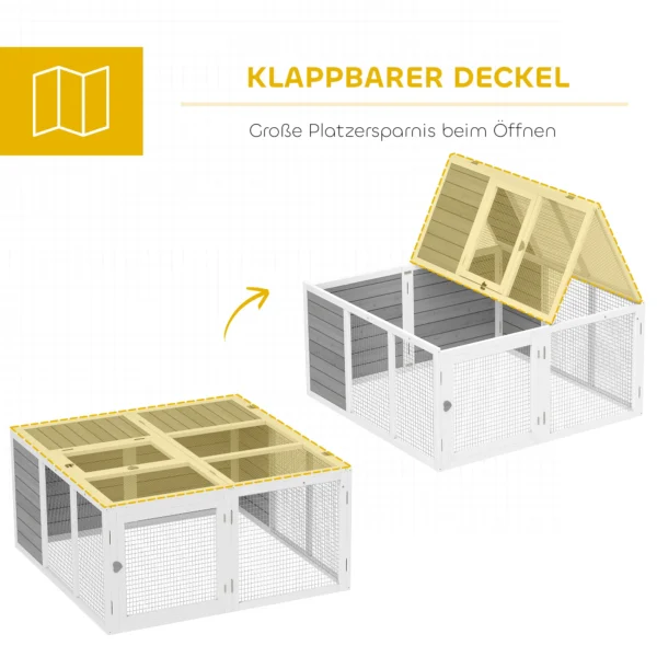 Freigehege Kleintierstall, Kaninchenstall, Holzkonstruktion, Klappbar, Für Drinnen Und Draußen, Hellgrau