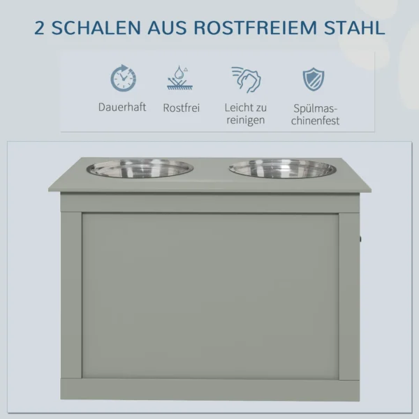 Futterstation Erhöhte Fressnäpfe 1 Stauraum 2 Edelstahl Futternäpfe, 60 Cm X 30 Cm X 41 Cm, Grau