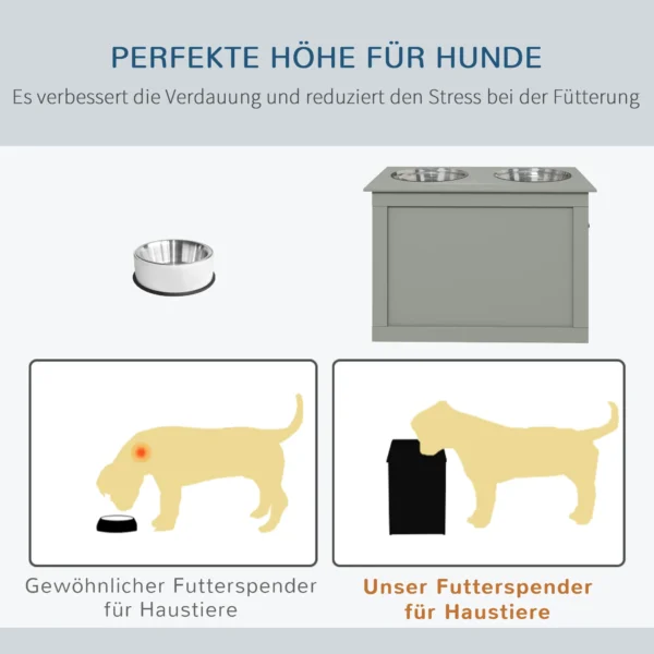 Futterstation Erhöhte Fressnäpfe 1 Stauraum 2 Edelstahl Futternäpfe, 60 Cm X 30 Cm X 41 Cm, Grau